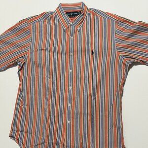 Ralph Lauren Shirt Classic Fit Preppy Striped Orange Blue Men's size Large